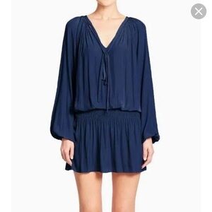 Ramy Brook Navy Silk Long Sleeve Dress